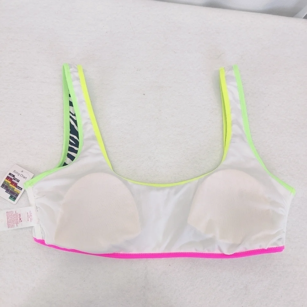 No Boundaries Zebra Print Bikini Top Tank Girls XL  Women's XS Neon Pink Green